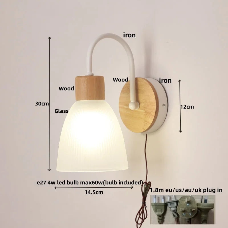 Afralia™ Wood Base Glass LED Wall Sconce Modern Bathroom Light Fixture