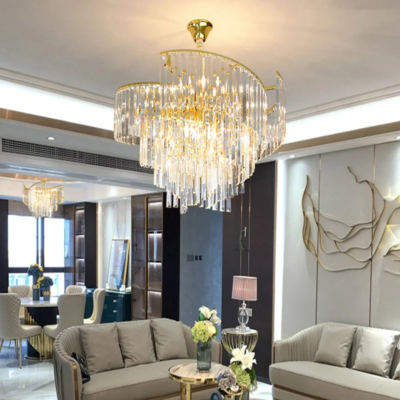 Afralia™ Gold Glass Chandelier Light | European Spiral Design for Dining Room Decor