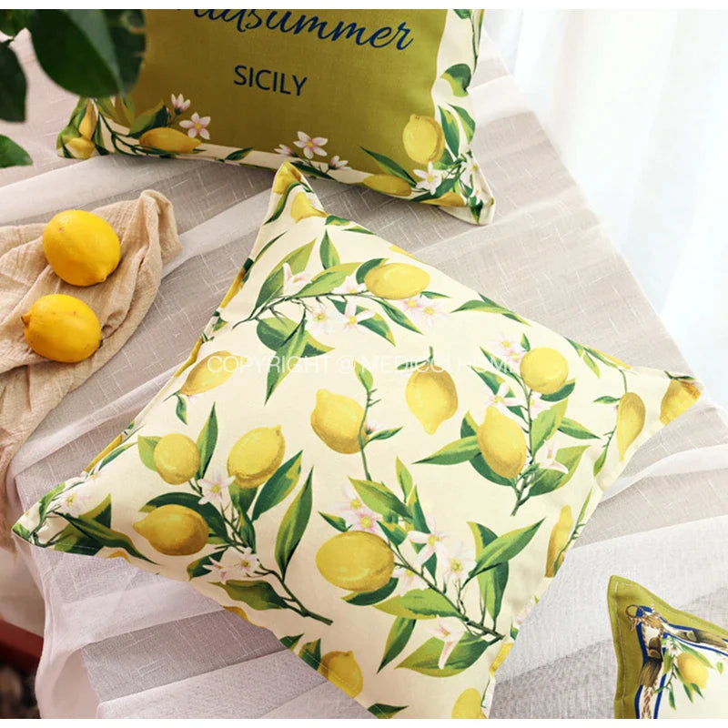 Afralia™ Lemon Print Chenille Cushion Cover 45x45cm - Waterproof Nordic DecorCase