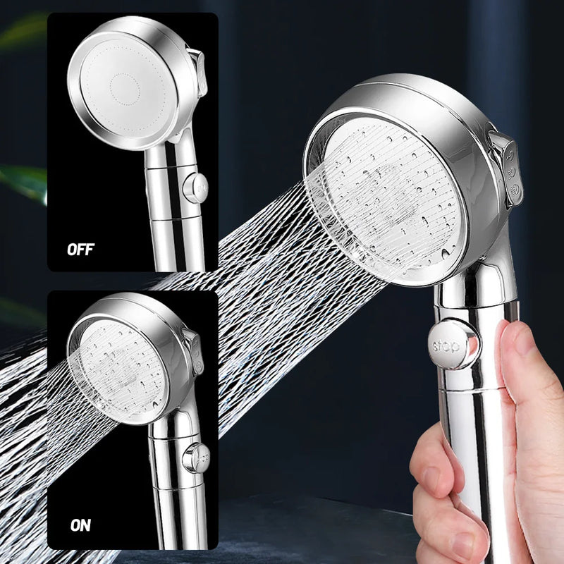 Afralia™ Chrome 3-Function High Pressure Shower Head with Cotton Filter and Water Saving