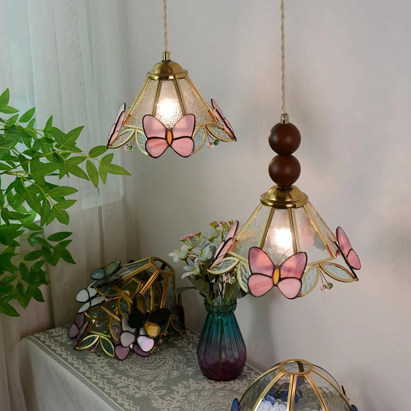 Afralia™ Butterfly Tiffany Glass Pendant Lamp Modern Nordic LED Hanging Light