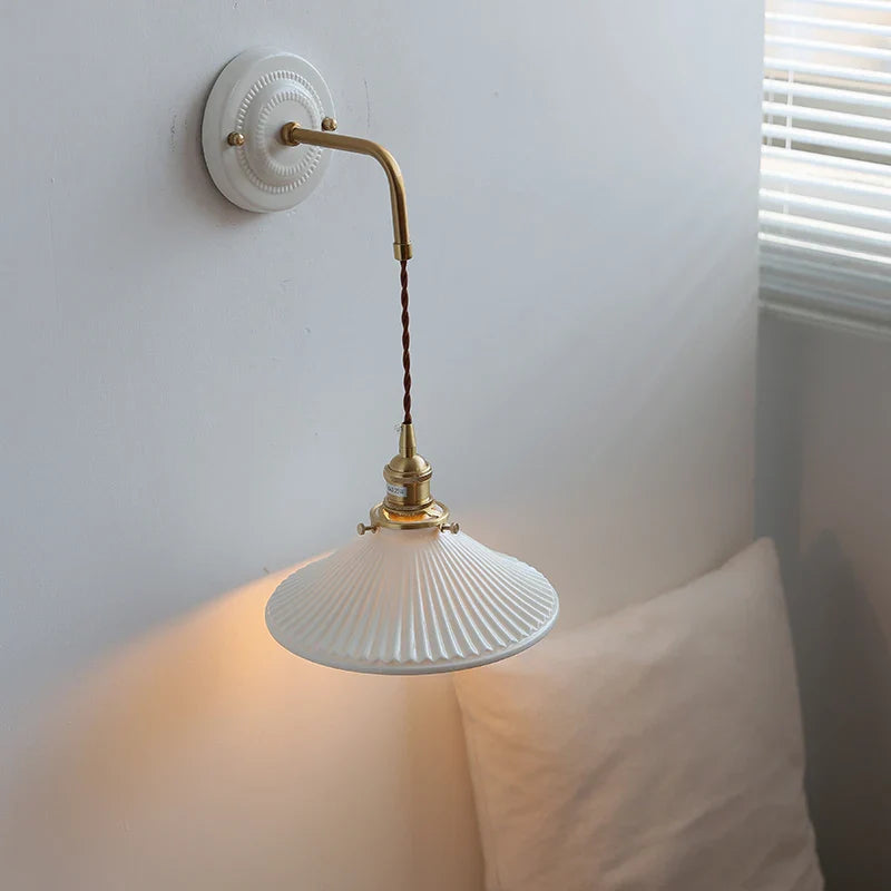 Afralia™ Pleats Ceramic LED Sconce Lamp with Adjustable Copper Arm for Bedroom Bathroom Mirror