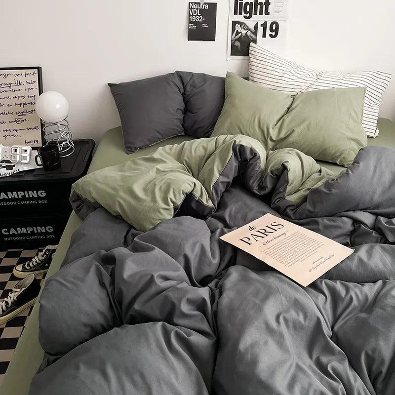 Afralia™ Solid 4-Piece Washed Cotton Bedding Set: Breathable & Cozy for Any Season