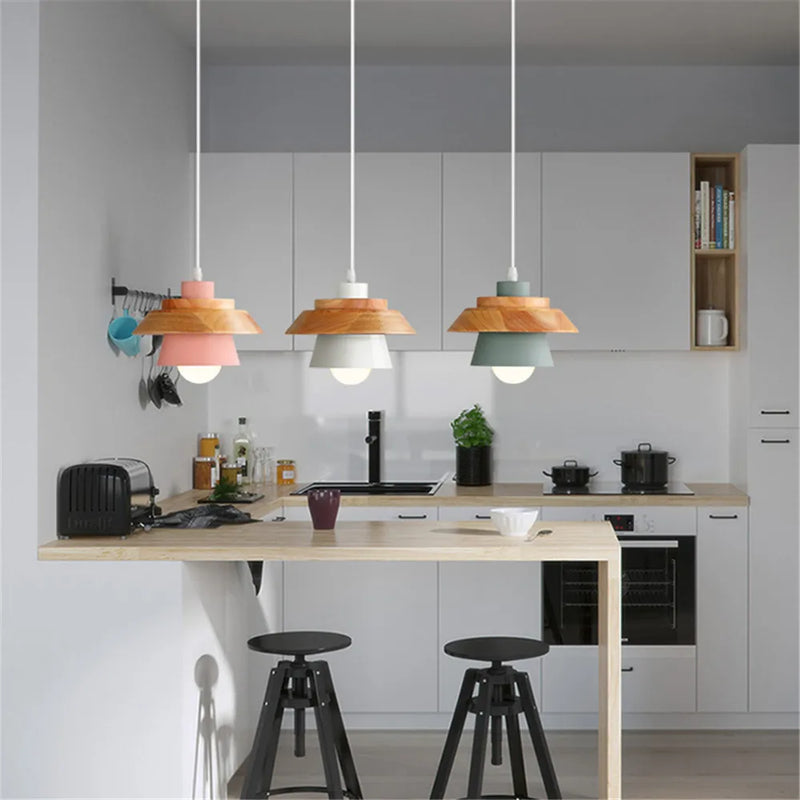 Afralia™ Modern Simplicity LED Pendant Light Iron Wooden Lamp for Living Room Restaurant