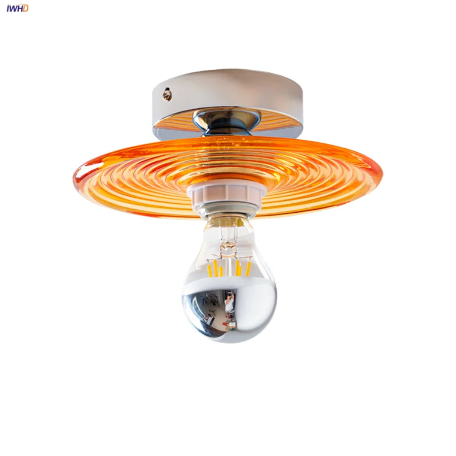 Afralia™ Water Ripple LED Ceiling Light Amber Glass Home Decor Japan Style