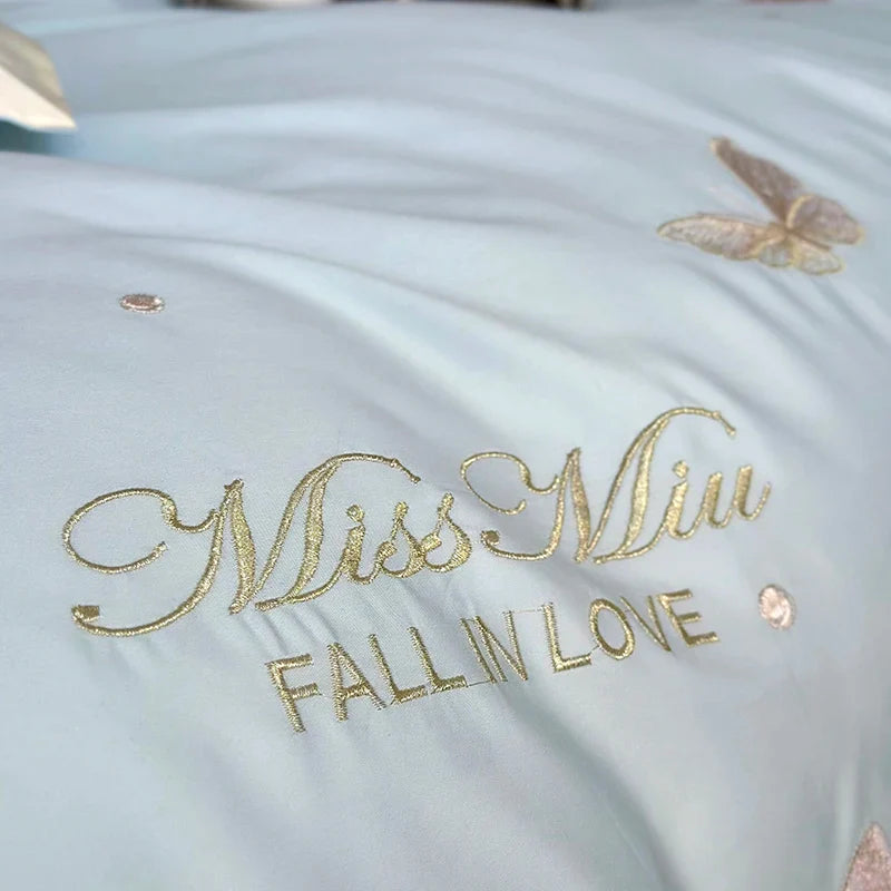 Afralia™ 1000TC Egyptian Cotton Butterfly Flowers Embroidery Bedding Set