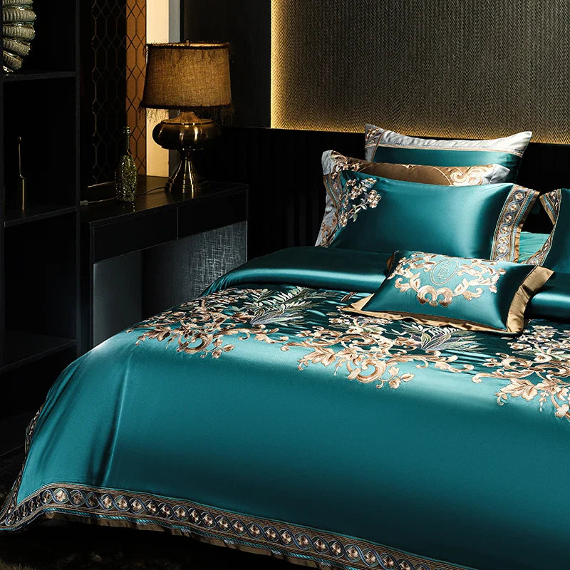 Afralia™ Luxe Brocade Embroidered Cotton Bedding Set - Vintage European Aristocratic Style