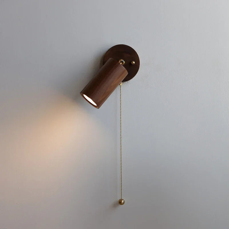 Afralia™ Nordic LED Wall Lamp Rotate Walnut Pull Chain Switch Mirror Light