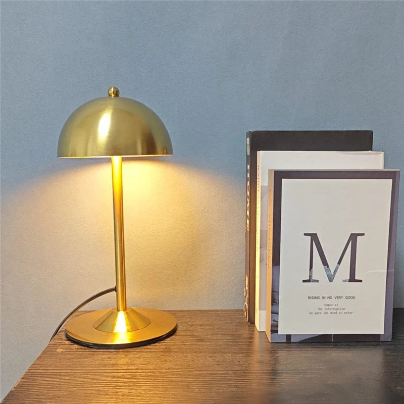 Afralia™ Modern Mushroom Shaped Golden Floor Lamp for Bedroom Study, LED Table Lamp