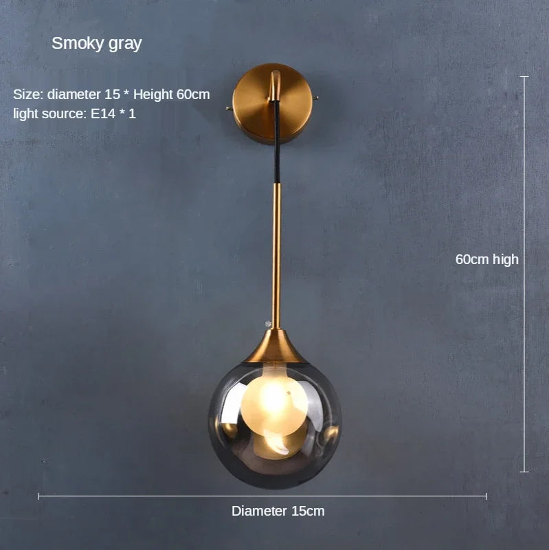 Afralia™ Modern Gold Glass Ball Wall Sconce Lighting for Indoor Living, Bedroom, Kitchen