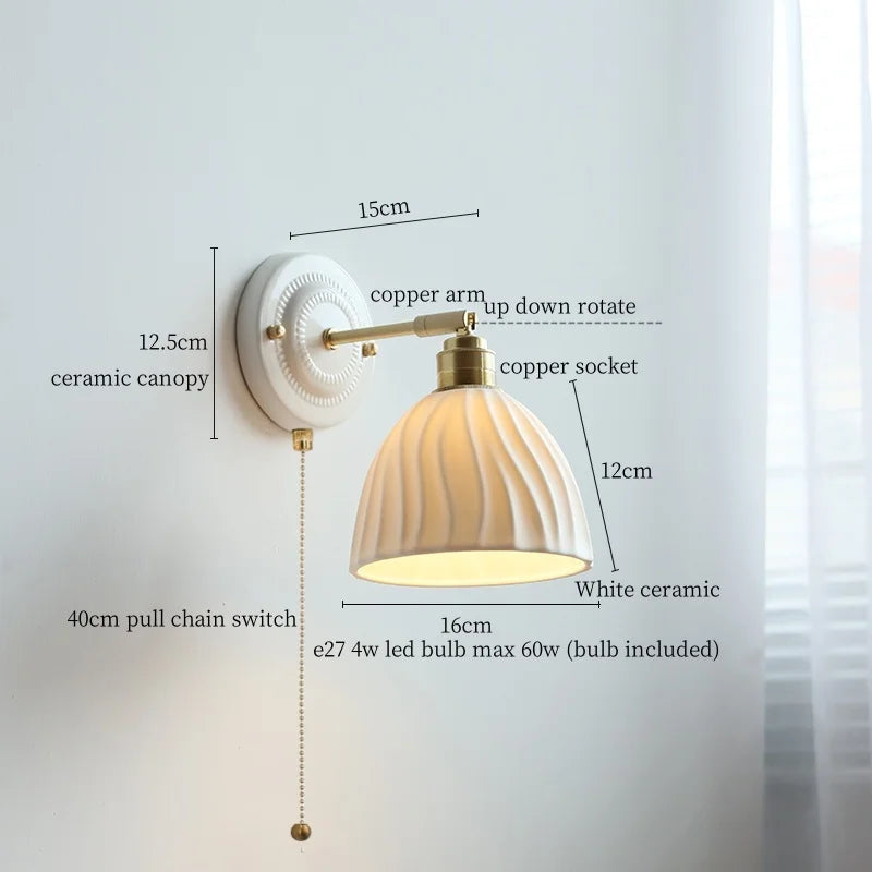 Afralia™ Nordic Ceramic LED Wall Lights Up Down Rotate Copper Pull Chain Switch