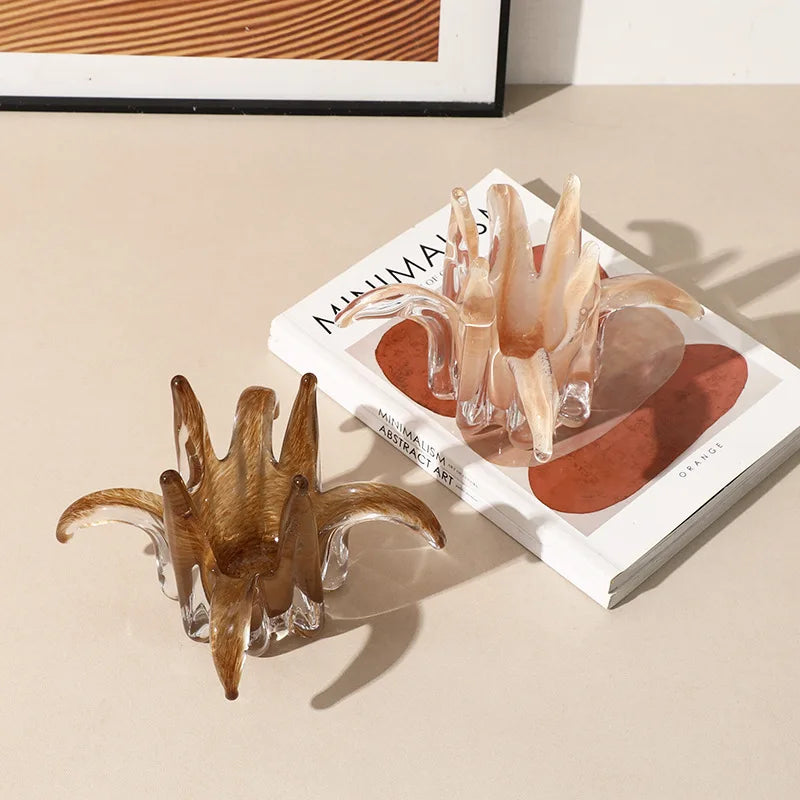 Afralia™ Glass Petal Candle Holder for Home Decoration and Storage