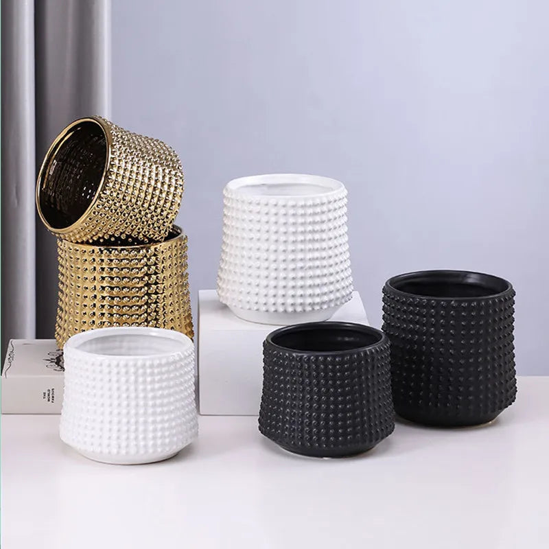 Afralia™ Gold Ceramic Flower Pot Succulent Vase Terrarium Plant Pots for Home Balcony Decor