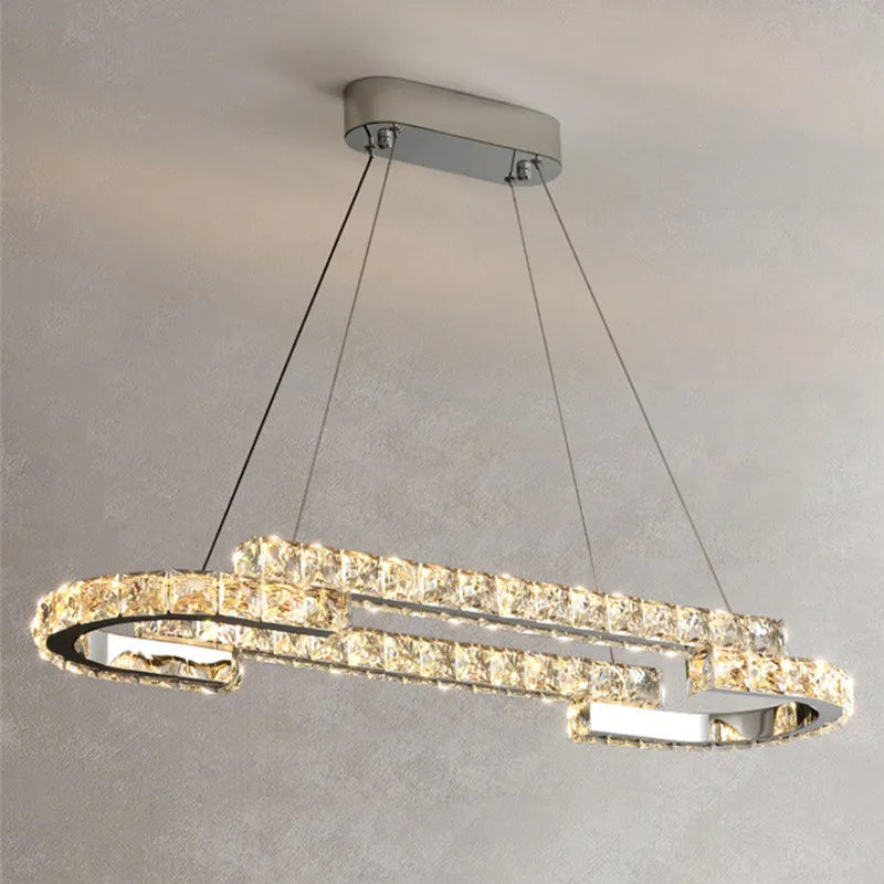 Afralia™ Modern Crystal LED Pendant Lights Dimmable Chrome Foyer Lumnarias