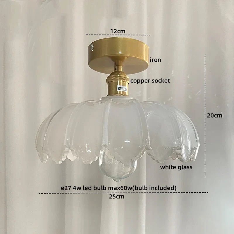 Afralia™ Green Glass Copper Ceiling Light Fixture Balcony Kitchen Modern LED Lamp