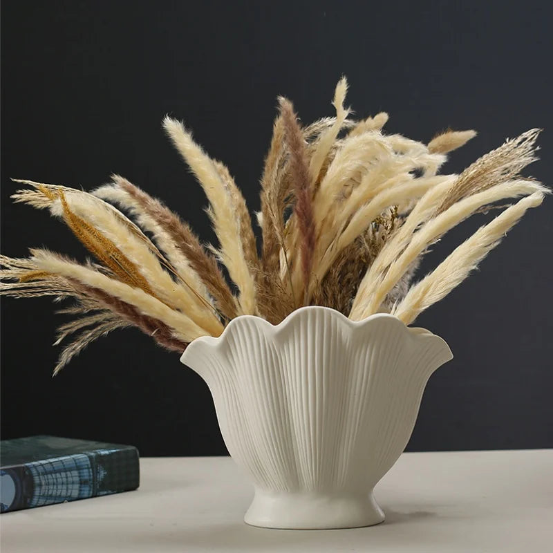 Afralia™ Vintage Shell Shape Ceramic Vase for Home Decoration and Flower Arrangement