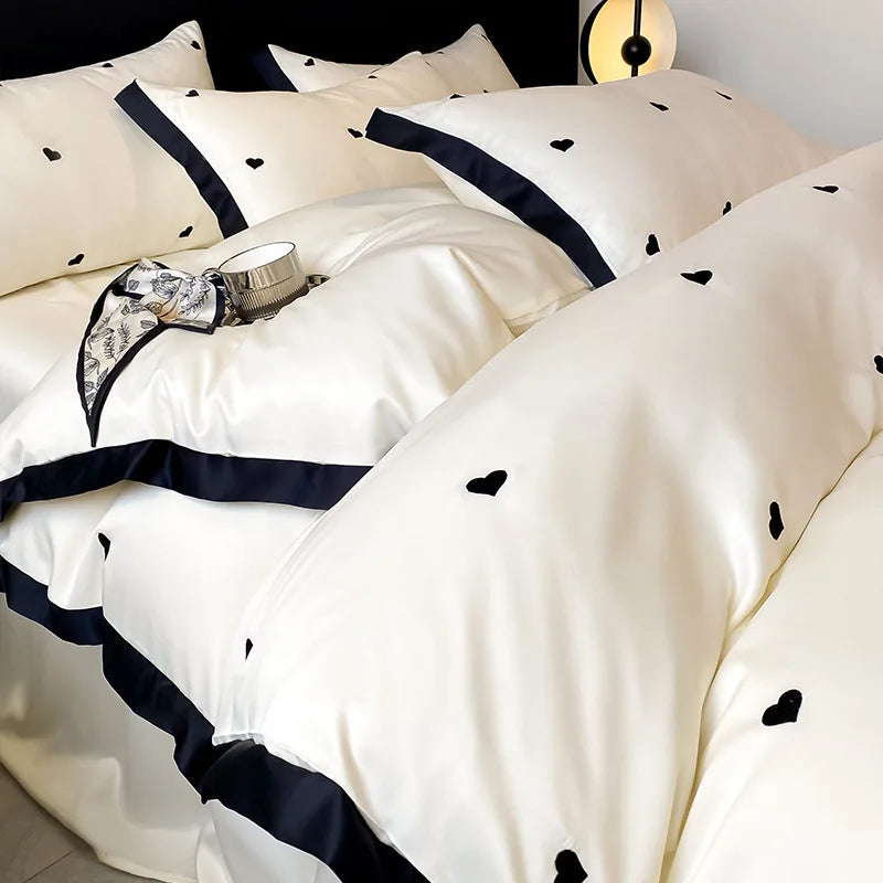 Afralia™ Ice Silk Embroidery Bedding Sets: Luxury Rayon Duvet Set with Lace, Soft & Cozy