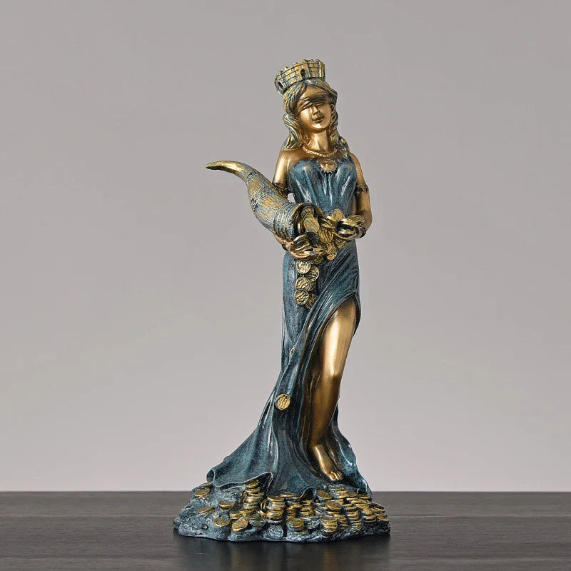 Afralia™ Greek Wealth Goddess Fortuna Figurine Plouto Fortune Sculpture Decor Gift