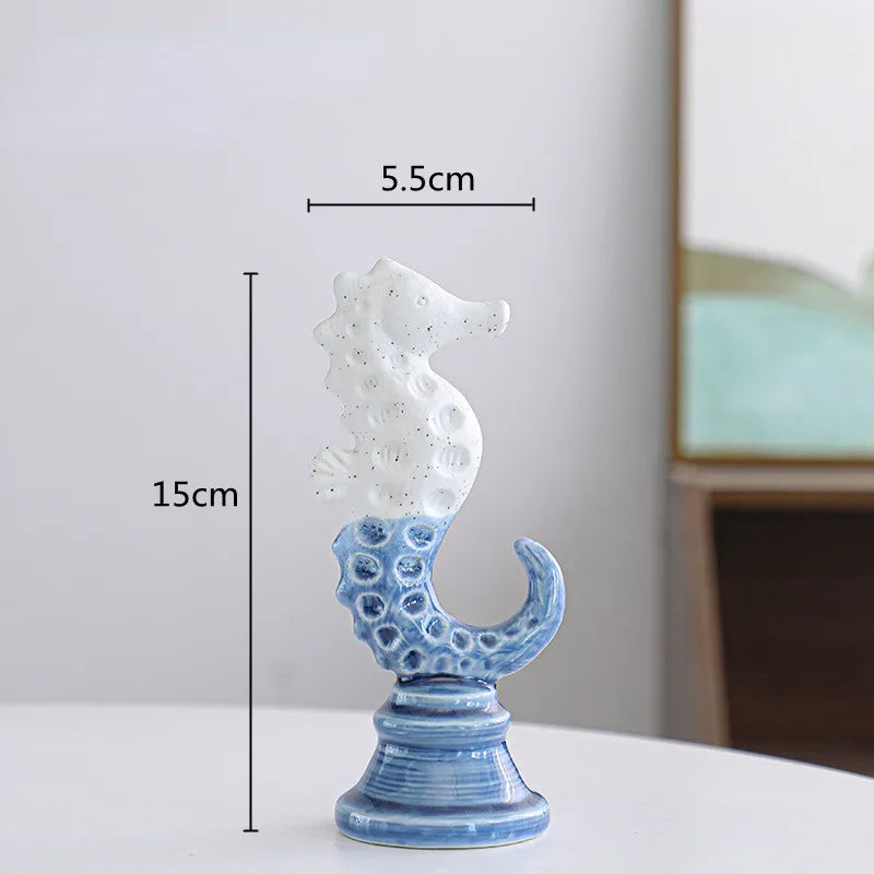 Afralia™ Cartoon Seahorse Ceramic Statue for Home Decoration