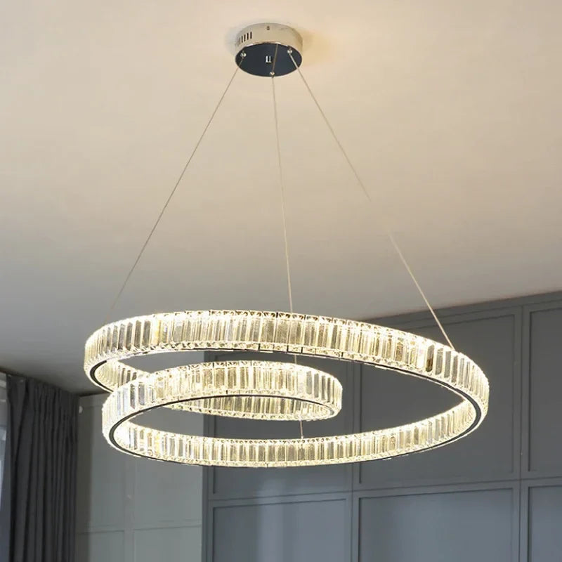 Afralia™ Modern Luxury LED Crystal Pendant Chandelier for Living and Dining Room