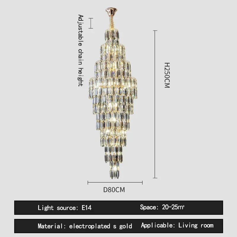 Afralia™ Crystal Luxury Chandelier for Villa Hotel Living Room Spiral Staircase