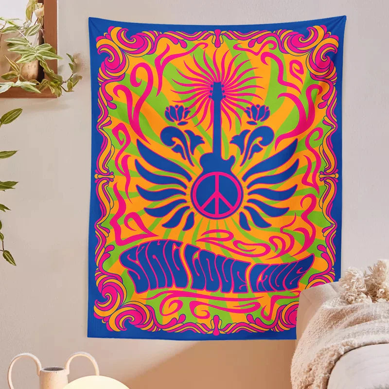 Afralia™ Psychedelic Peace Symbol Tapestry Wall Hanging Home Decor