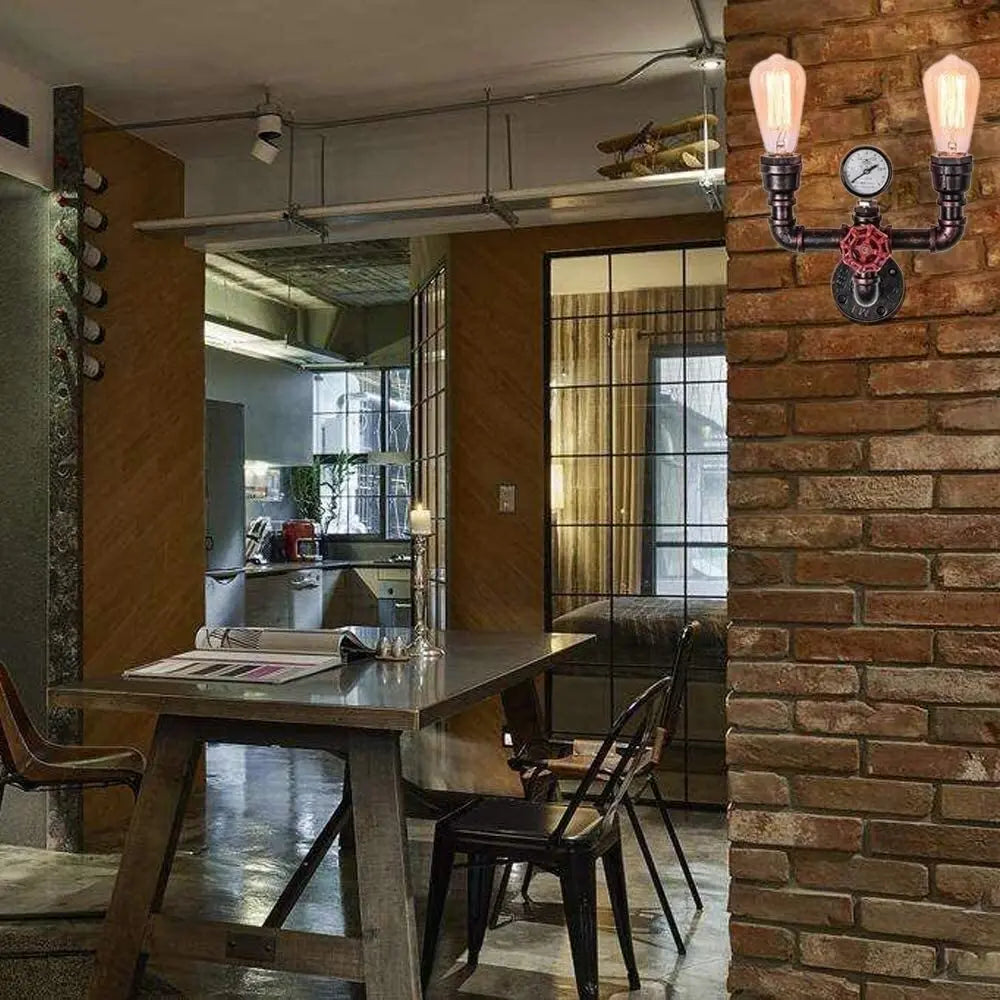 Afralia™ Retro Loft Water Pipe LED Wall Light - Multi Lights Industrial Iron Lamp