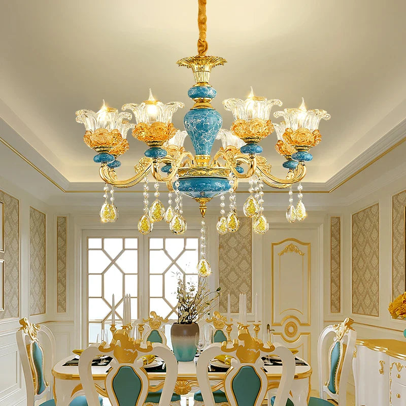 Afralia™ Luxury Ceramic Crystal Chandelier for Living Room, Bedroom, and Restaurant