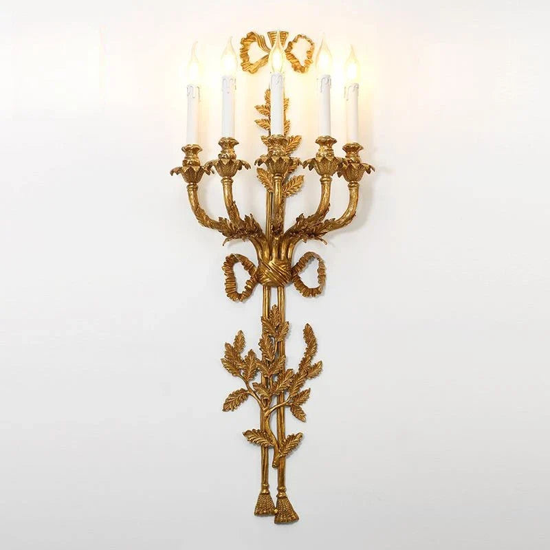 Afralia™ Baroque Antique Brass Leaf Gold Wall Sconce - 5 Candle Lights