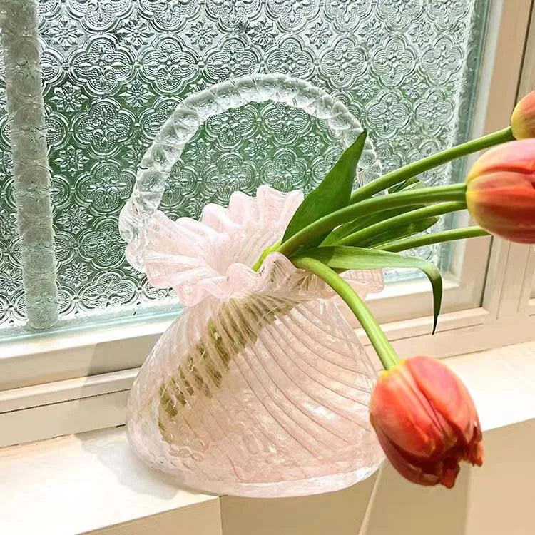Afralia™ Crystal Flower Basket: Handmade Glass Plant Vase Home Wedding Decor