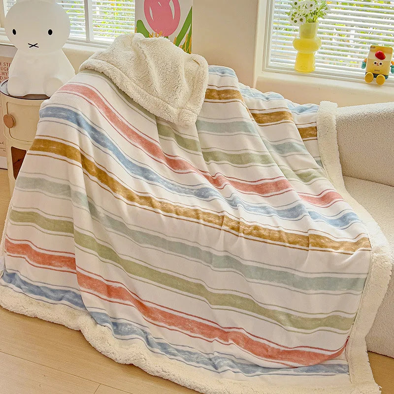 Afralia™ Striped Lamb Wool Blanket: Nordic Double-Layer Soft Decor for Office Bedroom