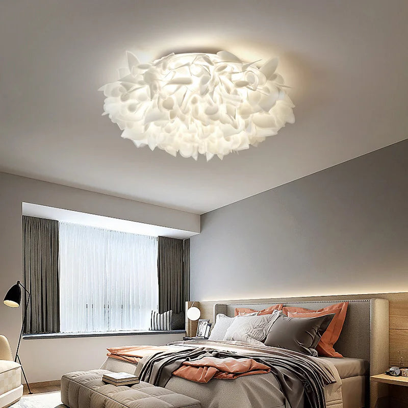 Afralia™ White Flower LED Ceiling Light with Remote Control Dimming for Home Decor