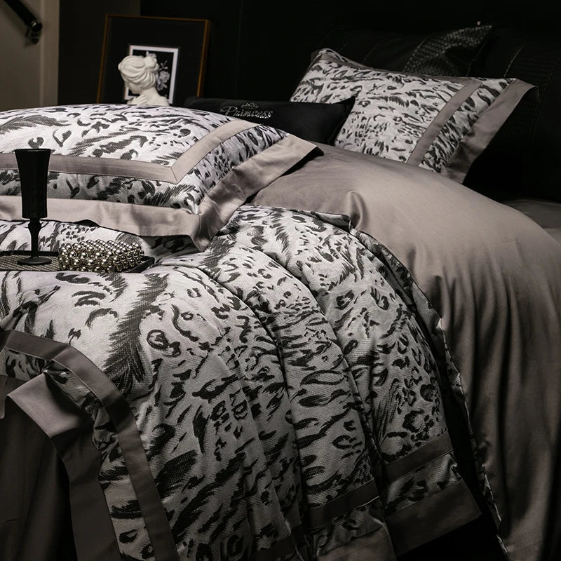 Afralia™ 1000TC Egyptian Cotton Zebra Print Bedding Set with Duvet Cover, Sheet, Pillowcases