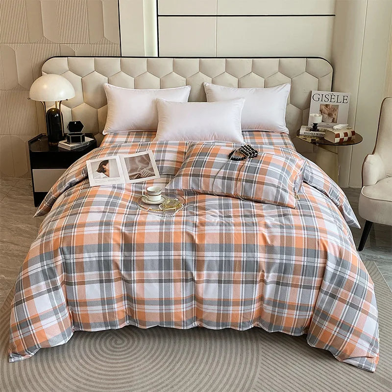 Afralia™ Striped Plaid Single Duvet Cover: Soft 100% Cotton Brushed Bedding for All Seasons