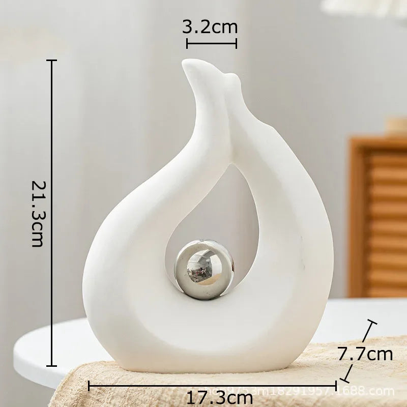 Afralia™ Silver Ball Ceramic Vase for Desk Decor with Artificial Flowers