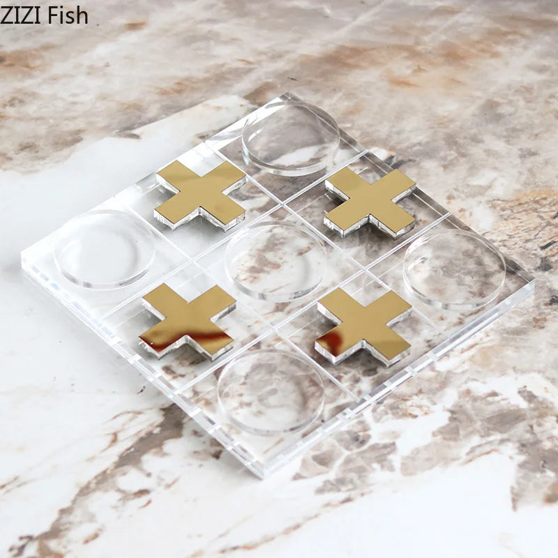 Afralia™ Acrylic Tic-Tac-Toe Chessboard Set: Geometric Artwork Ornaments & Chess Pieces