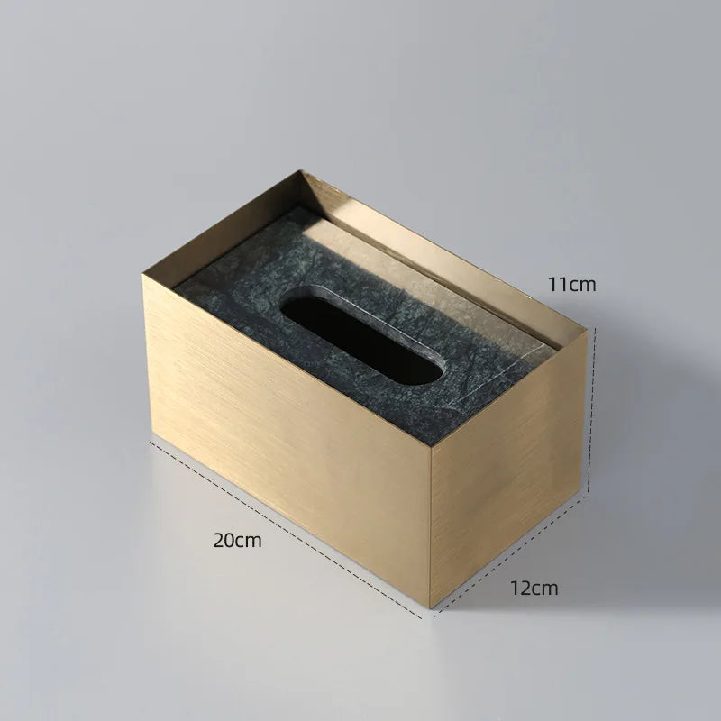 Afralia™ Marble and Stainless Steel Tissue Box Holder