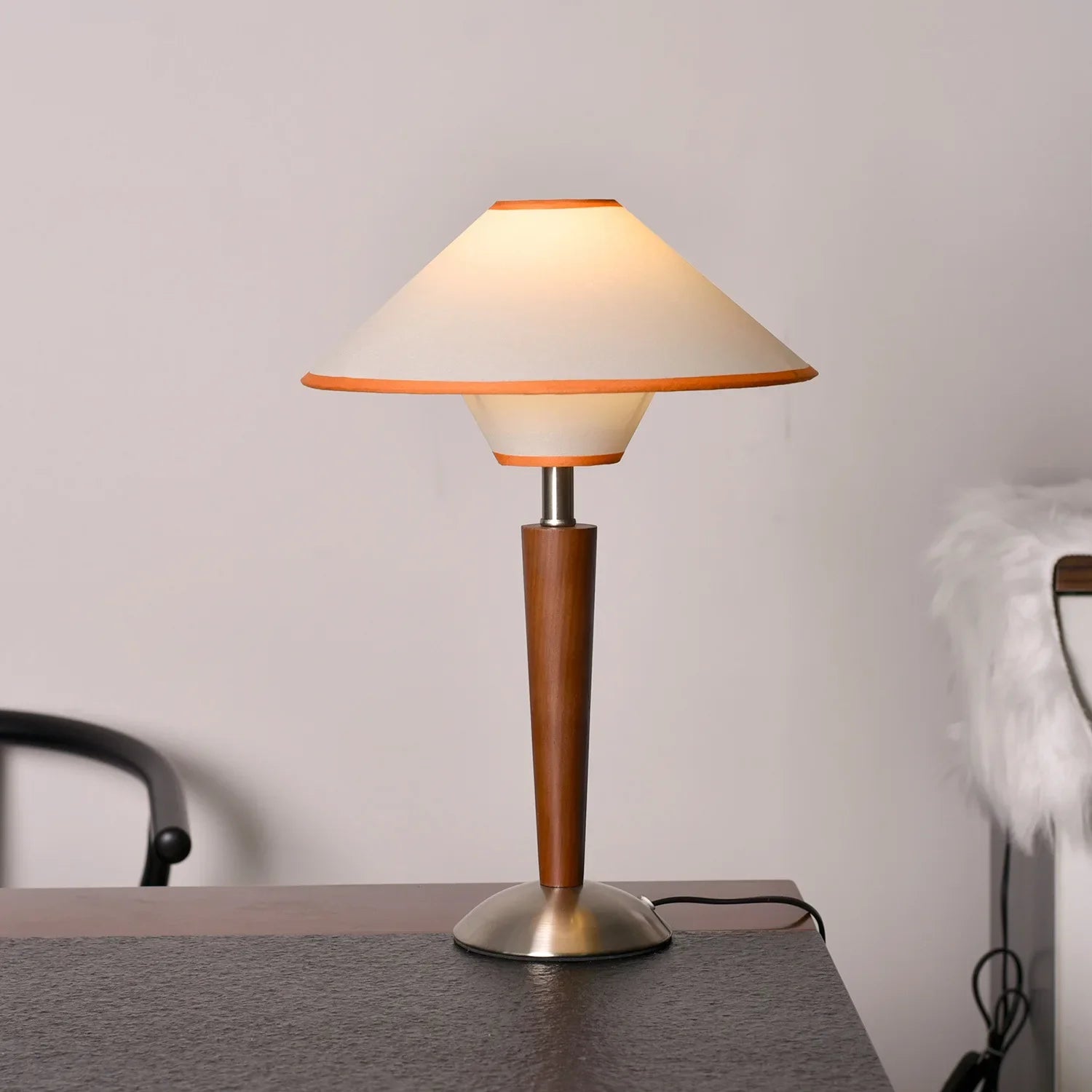 Afralia™ Wood Bracket Desk Lamp with Fabric Lampshade