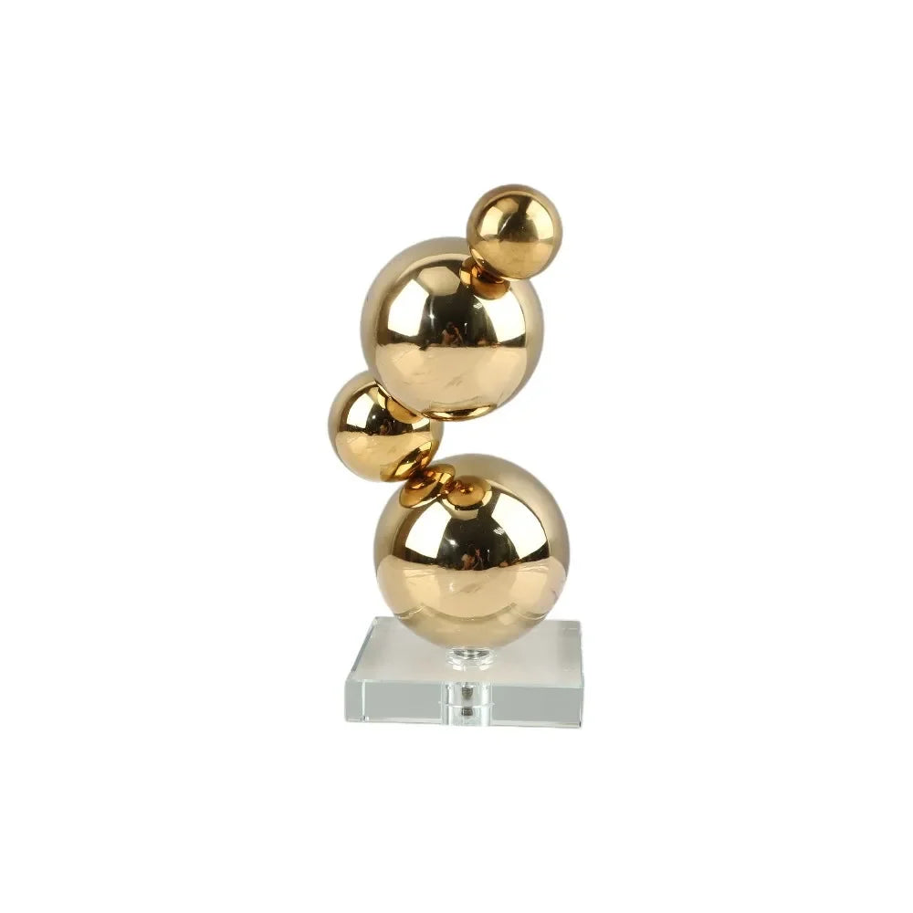 Afralia™ Gold Metal Spheres Stack Art Pieces - Geometric Decorative Figurines