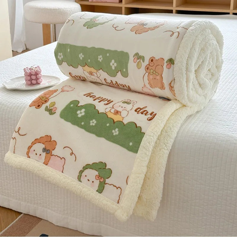 Afralia™ Cartoon Lamb Wool Blanket: Double-Layered, Thick & Warm for Children & Adults