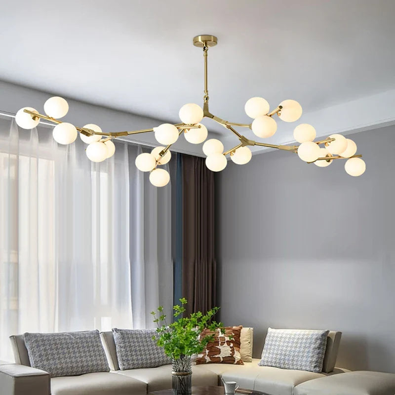 Afralia™ Nordic Gold/Black Glass Balls Chandelier: Modern LED Tree Branches Pendant Light for Home