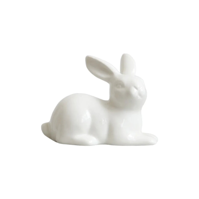 Afralia™ Ceramic Bunny White Rabbit Figurine Home Decoration Statue Ornament Landscape