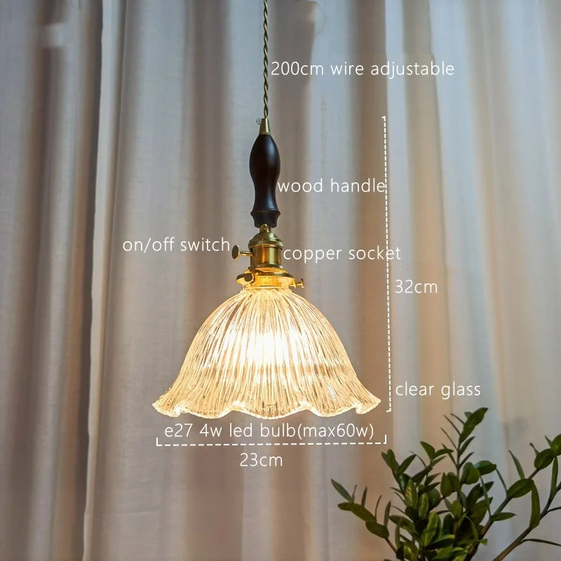 Afralia™ Japanese Style Green Glass LED Pendant Chandelier for Home Decor