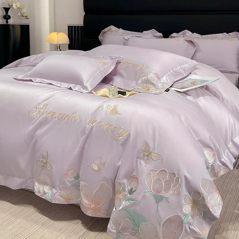 Afralia™ Embroidered Flowers Butterfly Bedding Set - 4Pcs