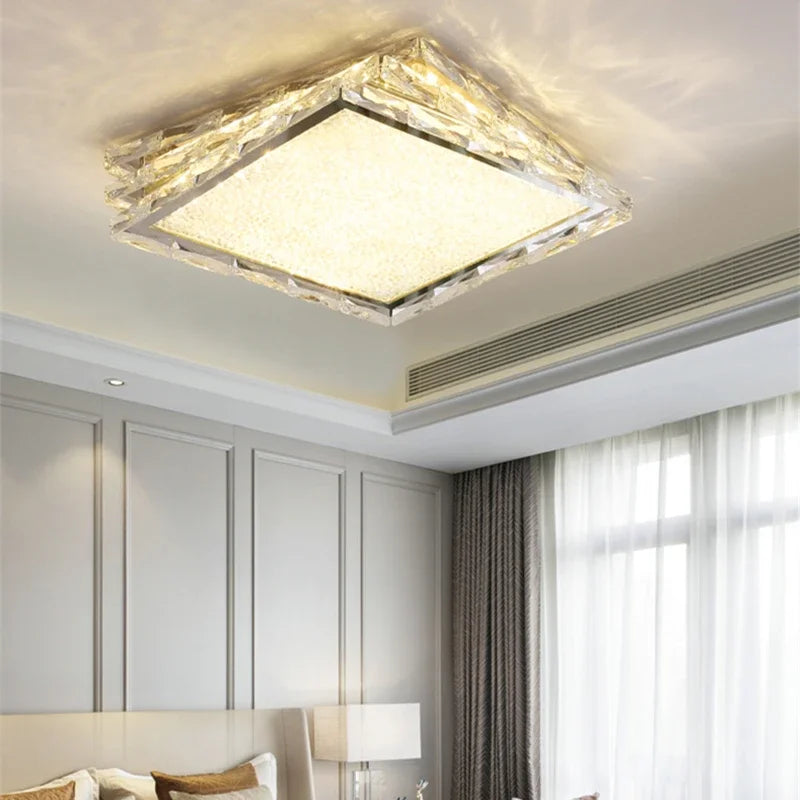 Afralia™ Nordic Gold Crystal Ceiling Lamp LED Square Chrome Indoor Lighting