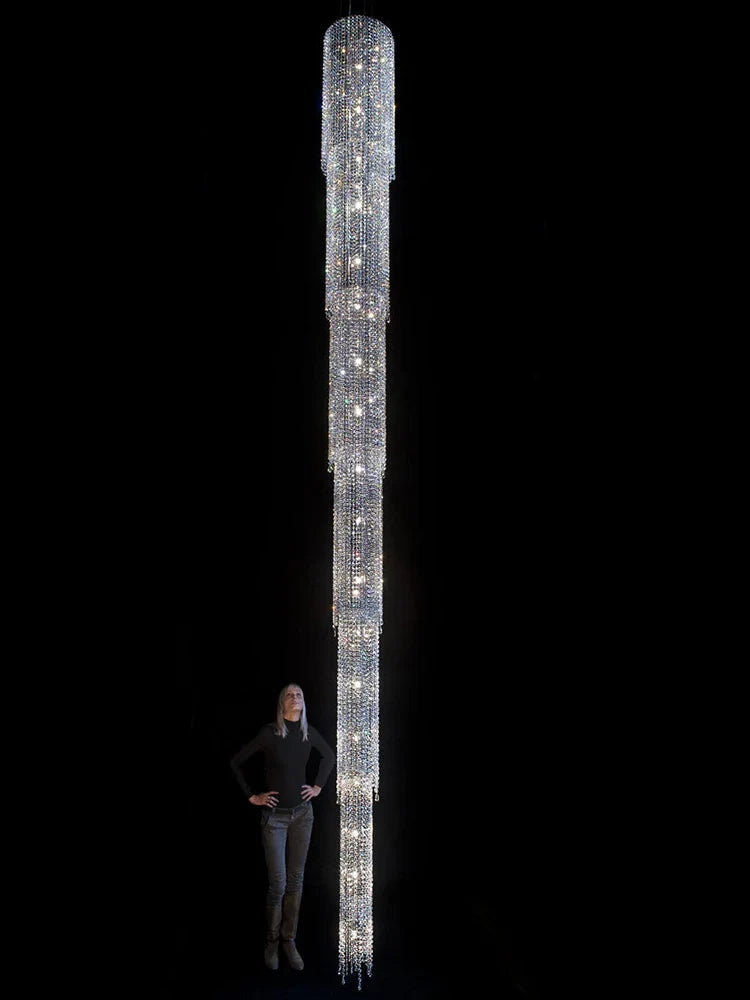 Afralia™ Crystal Chandelier: Luxury Rotating Staircase Lighting for Living Room