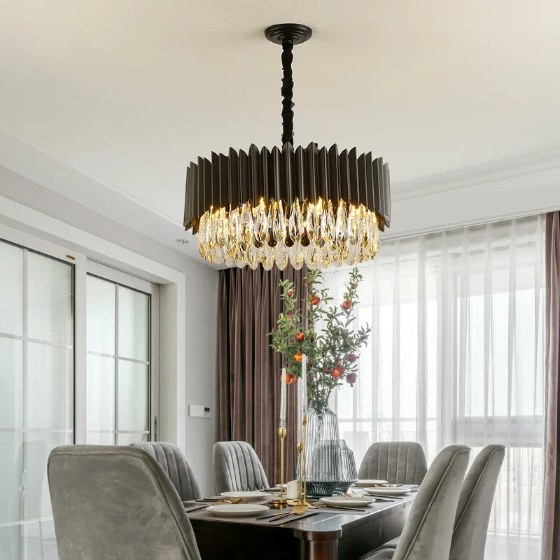 Afralia™ Black Crystal Ceiling Pendant Lights for Dining Table - Nordic Luxury Design