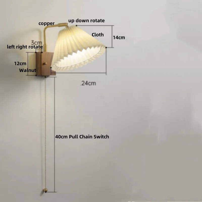 Afralia™ Wood LED Wall Light Up Down Rotate Copper Bedside Lamp
