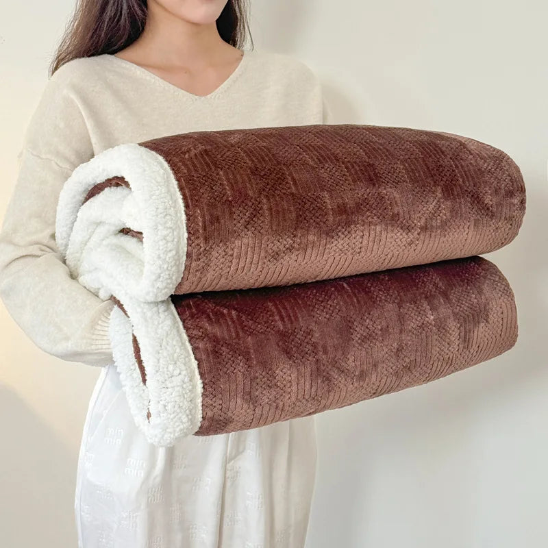 Afralia™ Cozy Lamb Wool Blanket: Soft Warm Shawl for Office & Sofa, Striped & Solid Colors