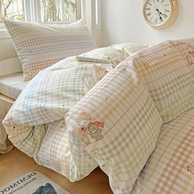 Afralia™ Cotton Printed Student Bedding Set - All Seasons Queen Single Comforter Cover Set